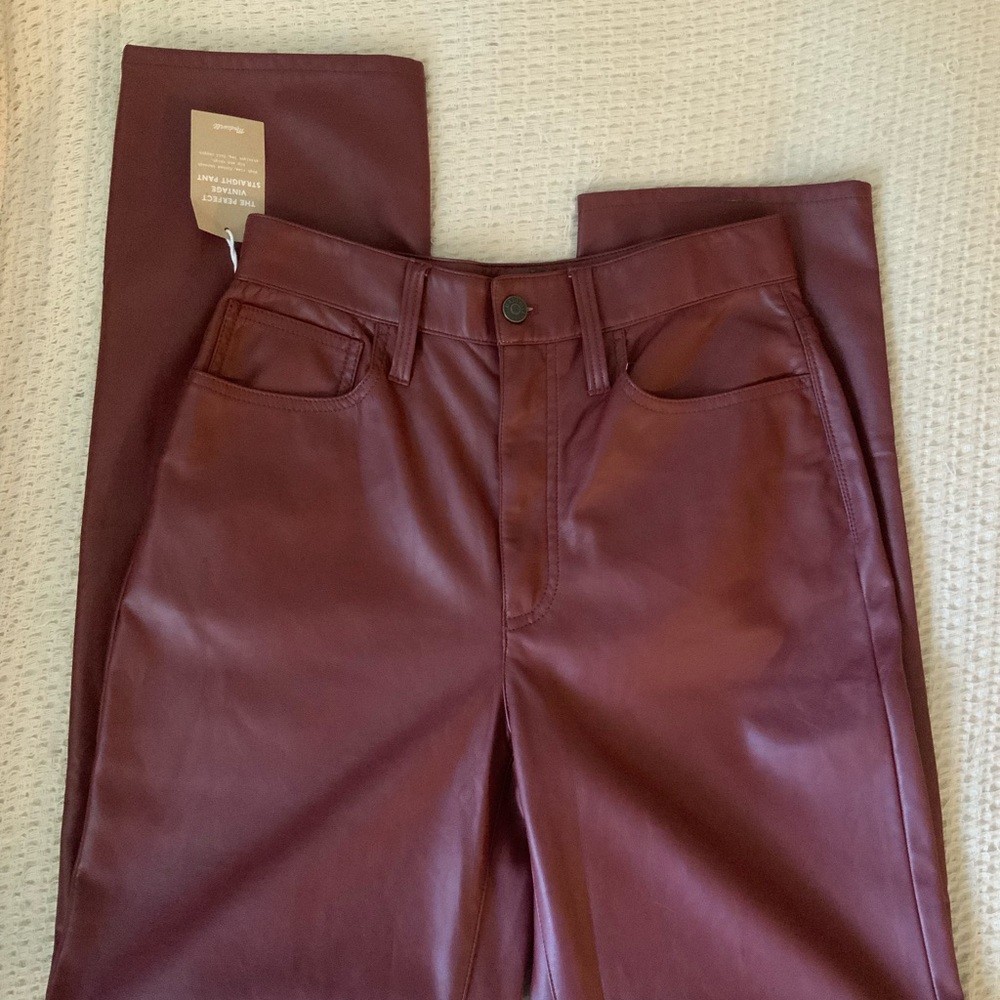 NWT Madewell Plus Perfect Vintage Straight Jean Faux Leather Red Pants 27 - Picture 3 of 9